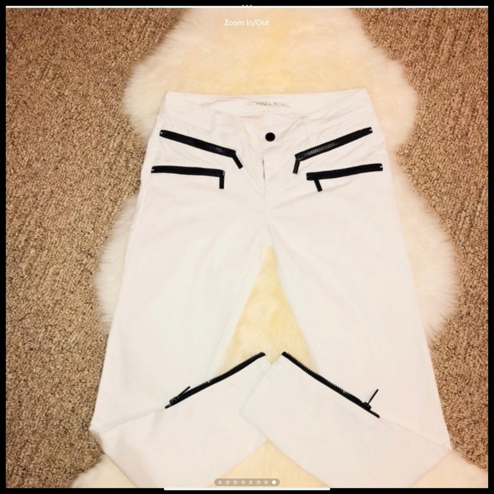 MICHAEL Kors White Skinny Jean Black Zipper Size 2 - Picture 2 of 8